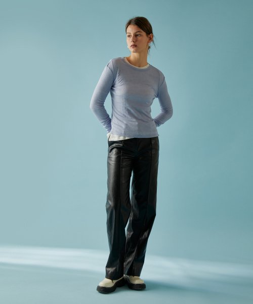 LEATHER STRAIGHT PANTS BLACK