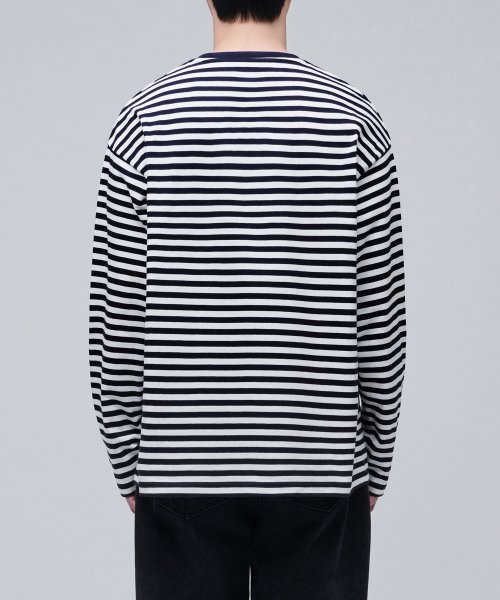 STRIPE RELAXED CREW NECK LONG SLEEVE футболка [BLACK]