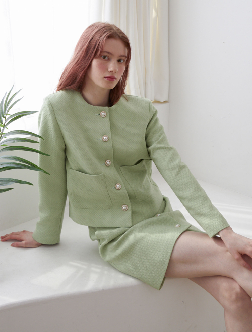 Твидовый жакет с круглыми пуговицами Yellow Green [T21]