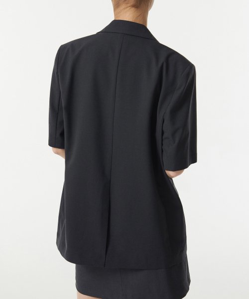 WOMENS LIGHTWEIGHT OVERSIZE SHORT SLEEVE BLAZER [GREY]