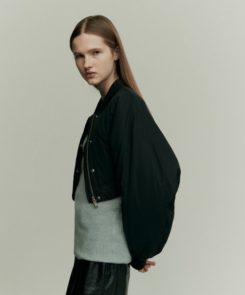 CROPPED WAIST ZIPPED BOMBER JUMPER BK