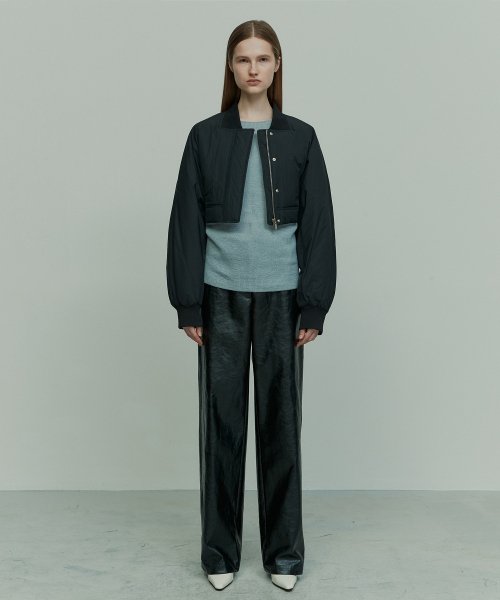 CROPPED WAIST ZIPPED BOMBER JUMPER BK