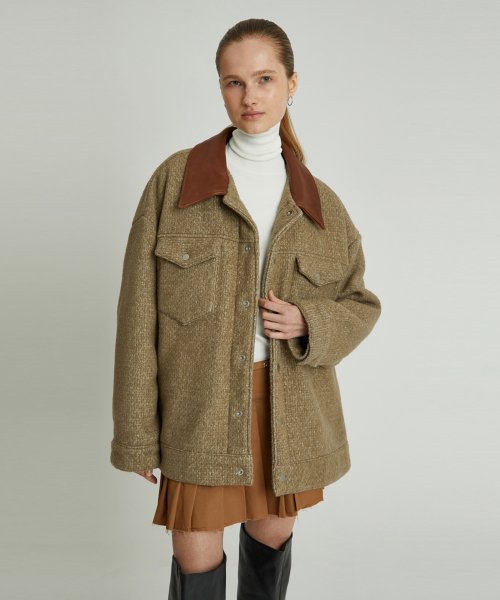 кожа Trimming кардиган (Olive)