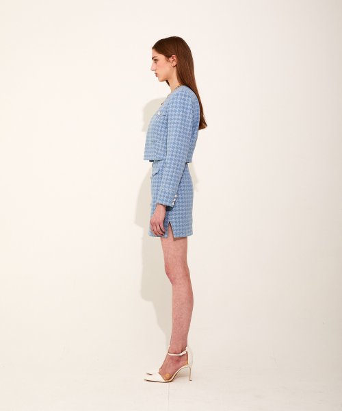 Houndstooth деним Vneck куртка [Light Blue]