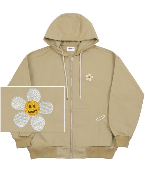 Худи на молнии с вышивкой Flower Dot Beige (унисекс)