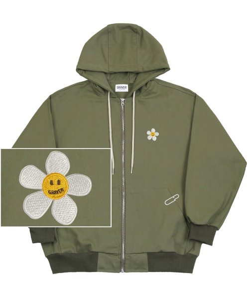 [UNISEX] Худи-куртка с вышивкой Flower Dot_Khaki