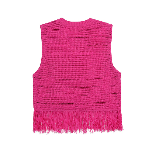 Fringe вязаный Vest_Deep розовый