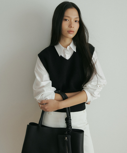 хлопок blended вязаный vest-black