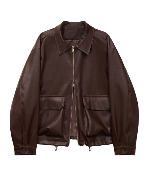 86-IRO086 кожаная куртка с воротником без жестокости Brown