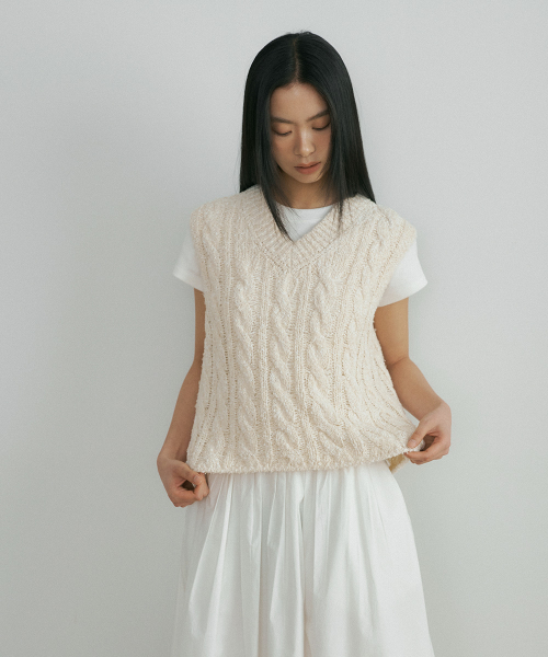 cable хлопок blended вязаный vest-ivory