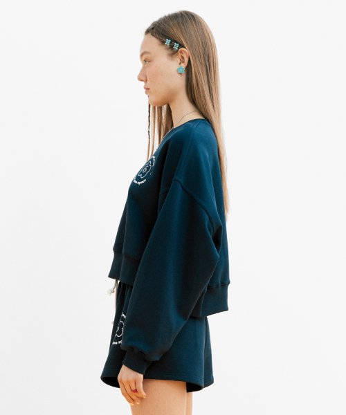 Flower crop sweat shirts_Navy (цветочный кроп свитшот-синий)