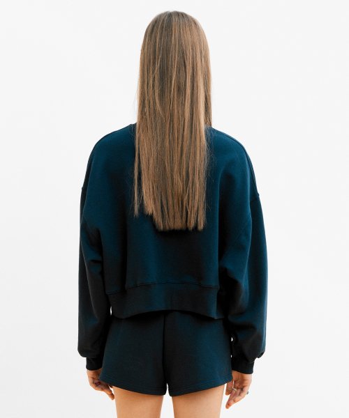 Flower crop sweat shirts_Navy (цветочный кроп свитшот-синий)