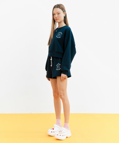 Flower crop sweat shirts_Navy (цветочный кроп свитшот-синий)