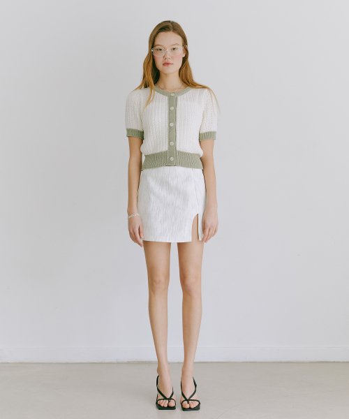 Color block knit cardigan Cream