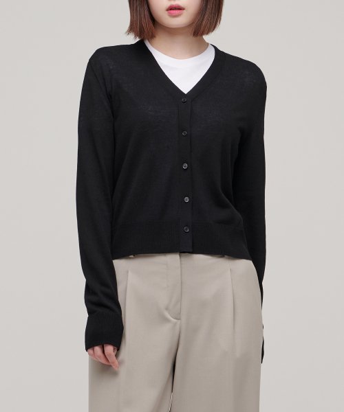 WOMENS LINEN BLEND CARDIGAN [BLACK]