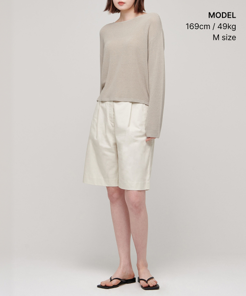 WOMENS LINEN BLEND BOAT NECK SHEER KNIT [LIGHT BEIGE]