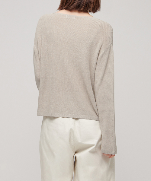 WOMENS LINEN BLEND BOAT NECK SHEER KNIT [LIGHT BEIGE]