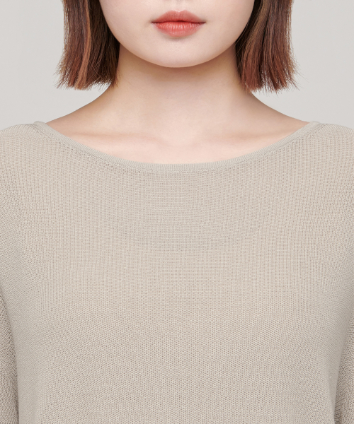 WOMENS LINEN BLEND BOAT NECK SHEER KNIT [LIGHT BEIGE]