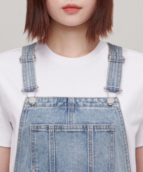 WOMENS OVERALL MINI DENIM DRESS [LIGHT INDIGO] thumbnail 3