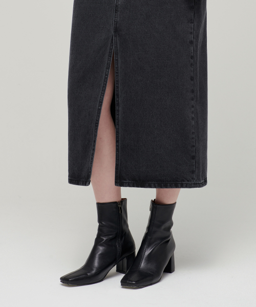 WOMENS FRONT SLIT LONG DENIM SKIRT_WASHED BLACK thumbnail 7