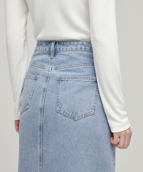 WOMENS FRONT SLIT LONG DENIM SKIRT_LIGHT INDIGO thumbnail 6