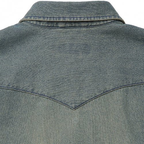 036 Washed denim western shirts (Mid blue)