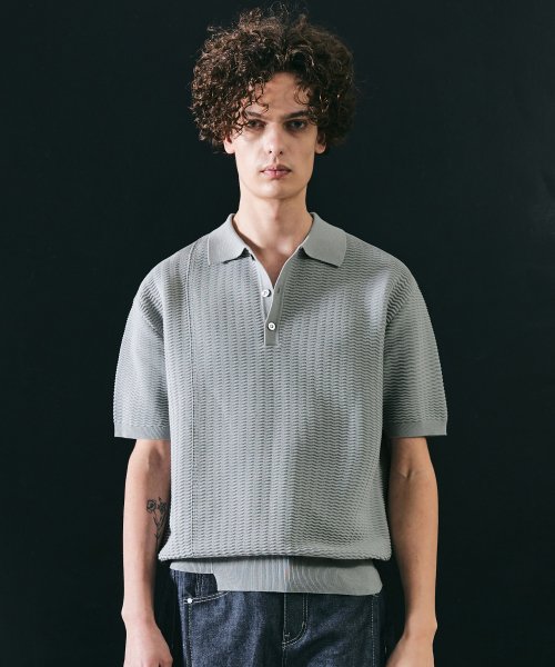 Wave cut PK half knit short sleeve shirt cloud grey