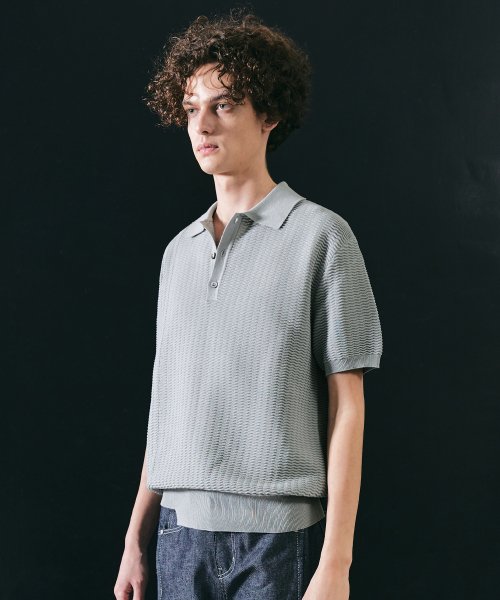 Wave cut PK half knit short sleeve shirt cloud grey