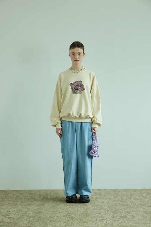 Rose printing sweatshirt_ cream yellow