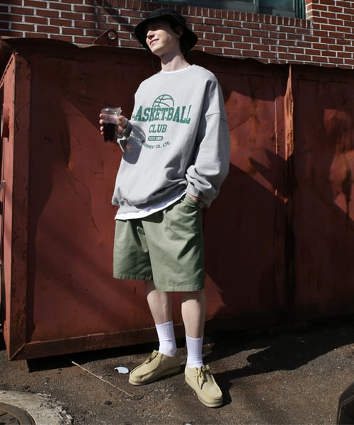 Pintuck chino washed wide shorts [khaki]