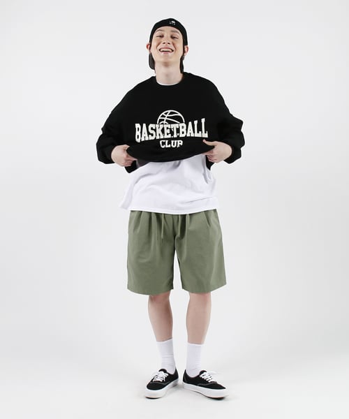 Pintuck chino washed wide shorts [khaki]