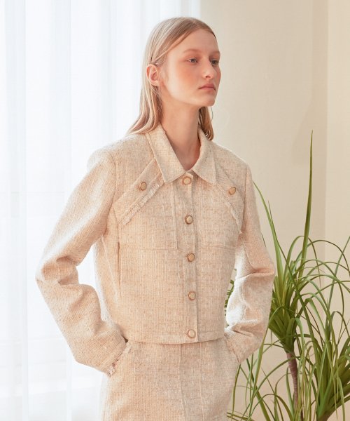 [LINE] Tweed line jacket (beige)