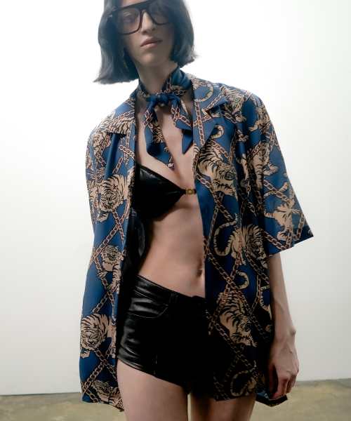 Tiger print bowling shirt[Navy(UNISEX)]_UTS-SS03