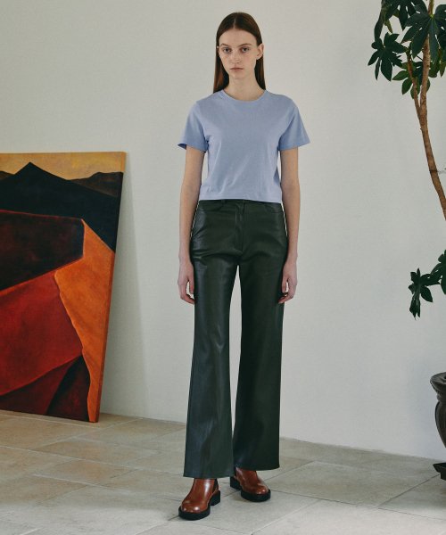 VEGAN LEATHER STRAIGHT PANTS (KHAKI)