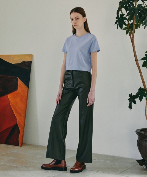 VEGAN LEATHER STRAIGHT PANTS (KHAKI)