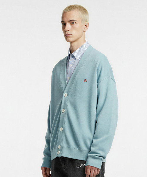 Small heart oversized sweat cardigan [Light blue]