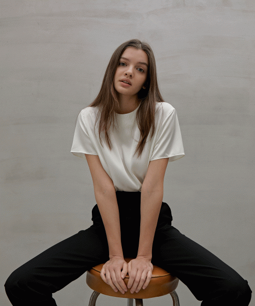 [Kale] satin blouse_white