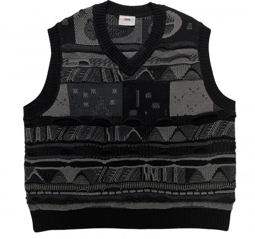 Pattern mix overfit knit vest(black grey)