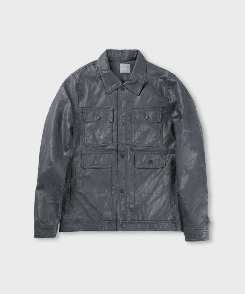 Button PU leather jacket [charcoal]