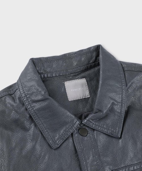 Button PU leather jacket [charcoal]