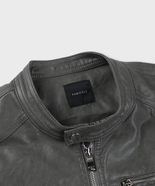 Button PU leather jacket [charcoal]