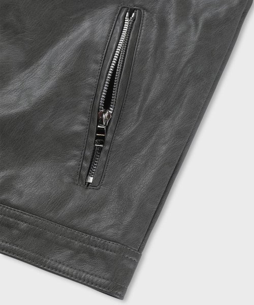 Button PU leather jacket [charcoal]