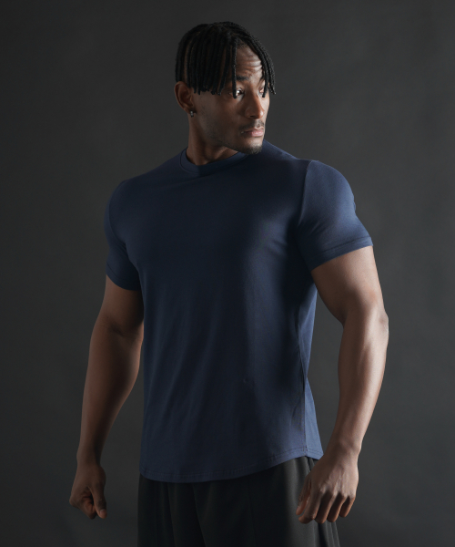 Muscle fit plain modal short sleeve t-shirt [Navy]