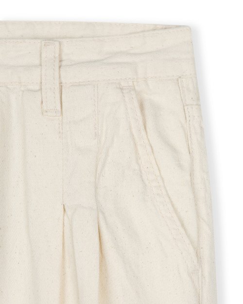 WIDE FIT TWO TUCK LINEN DENIM PANTS ECRU