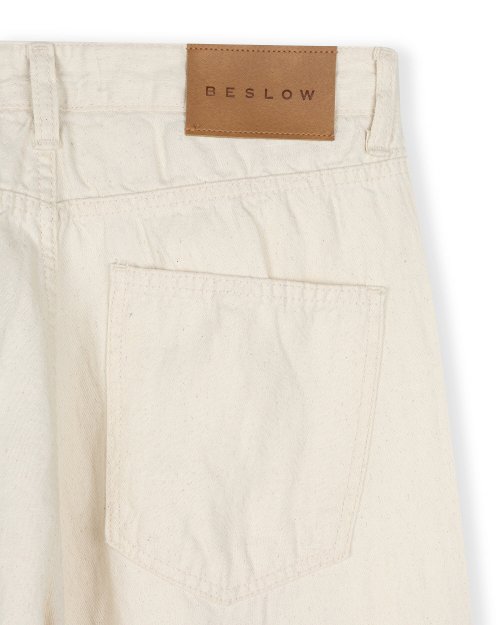 WIDE FIT TWO TUCK LINEN DENIM PANTS ECRU