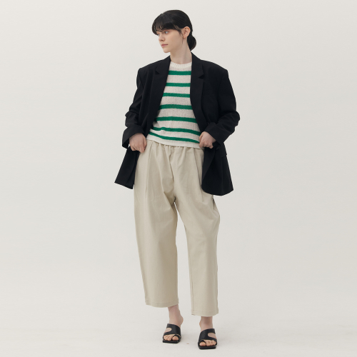 One tuck wide cotton pants_el beige