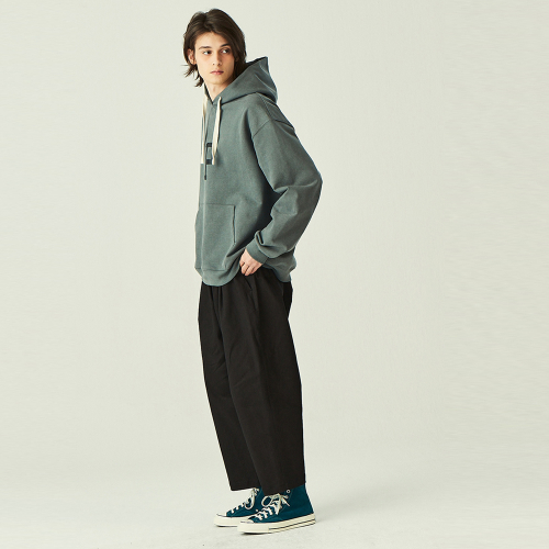 One tuck wide cotton pants_black