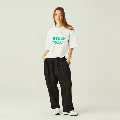 One tuck wide cotton pants_black