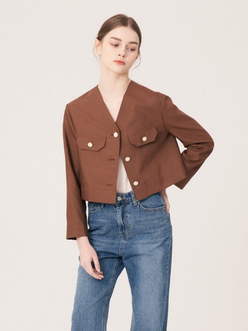 Brown v-line crop jacket