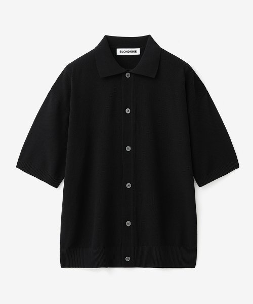 COTTON COLLAR 1/2 KNIT CARDIGAN_BLACK